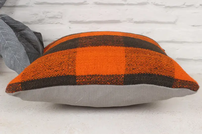 Kilim Pillow Cover, Kilim Rug Cushion Case, Vintage Kilim Throw Pillow, 14x14 Orange Pillow, Cushion Cover, Interior Designer Pillow - 5