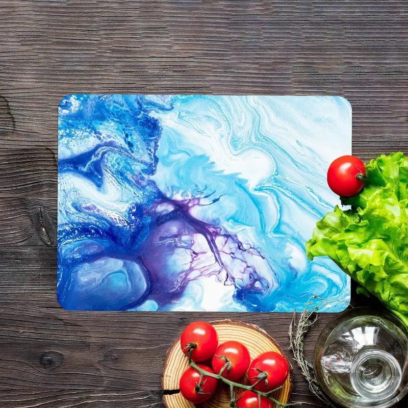 Navy Blue Marble Glass Cutting Board, Modern Kitchen Essential