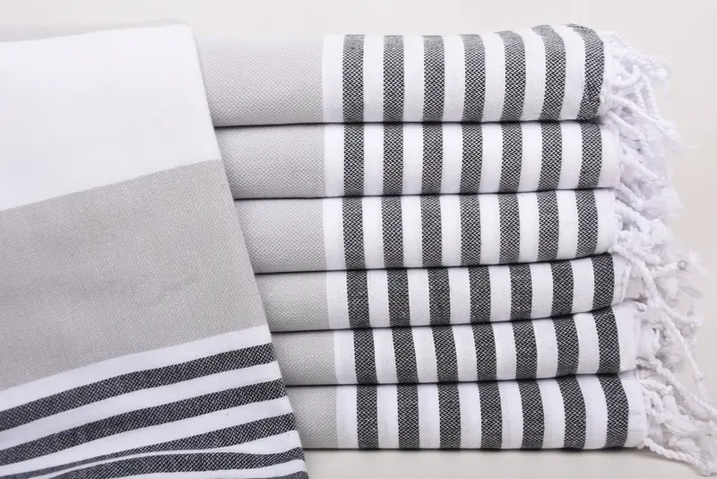 70x40 Gray-Black Striped Organic Cotton Towel, Personalized Wedding Gift