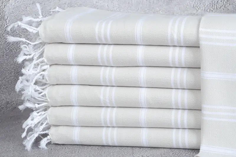 Personalized Turkish Hand Towel Light Beige Striped, 24x40 Inches