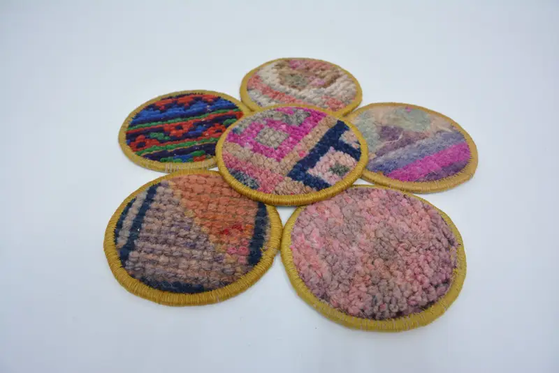 Posavasos de tela de cuero antideslizante, posavasos Kilim rosa y bronce