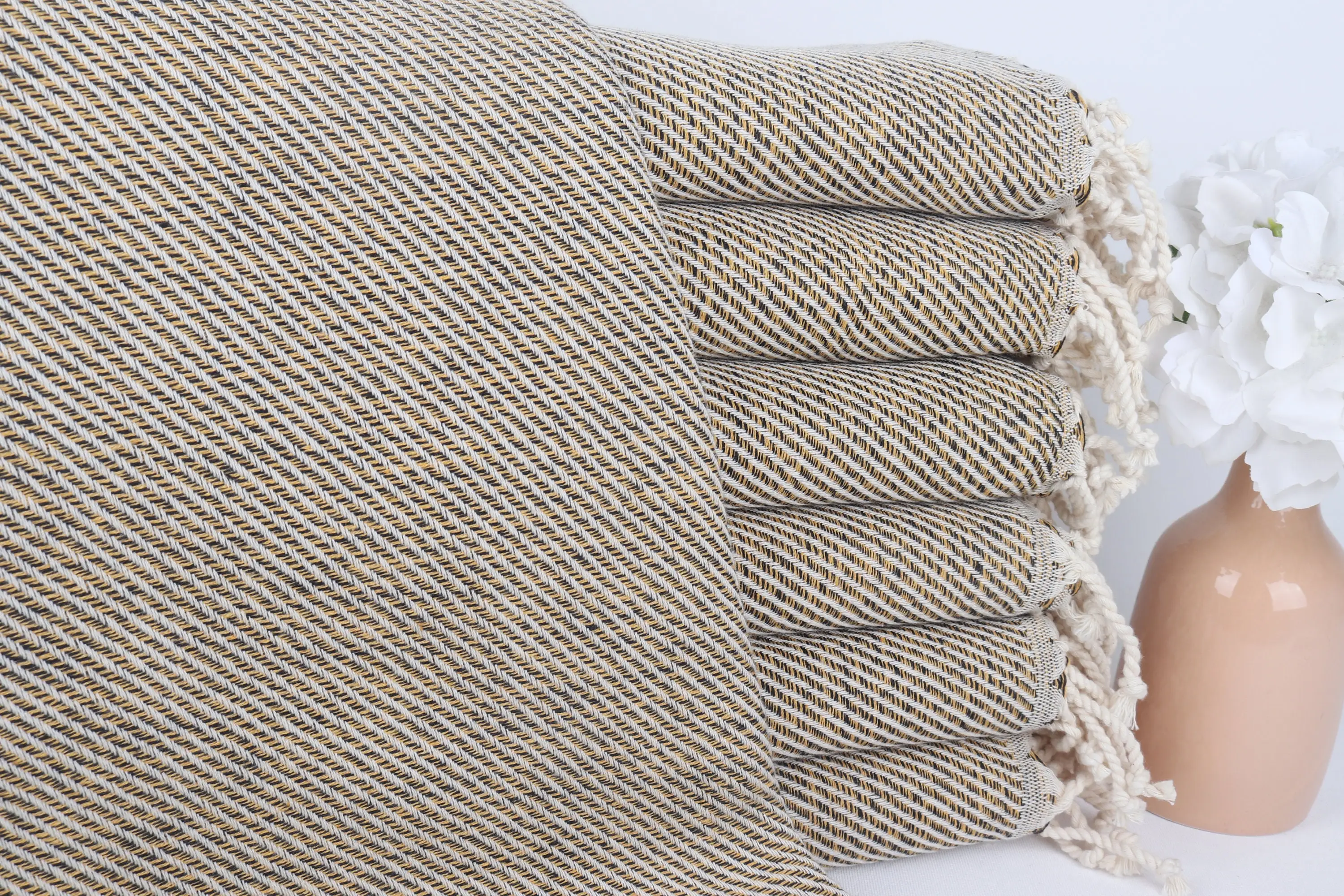 Wedding Favors Turkish Towel Mustard Striped, 40x71 Inches - 1