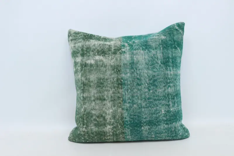 Cushion Case, Boho Pillow Sham Cover, Pillow for Couch, Colorful Pillow, Turkish Rugs Pillow Sham, 28x28 Green Cushion, Ethnical Kilim Rug Pillow - 1