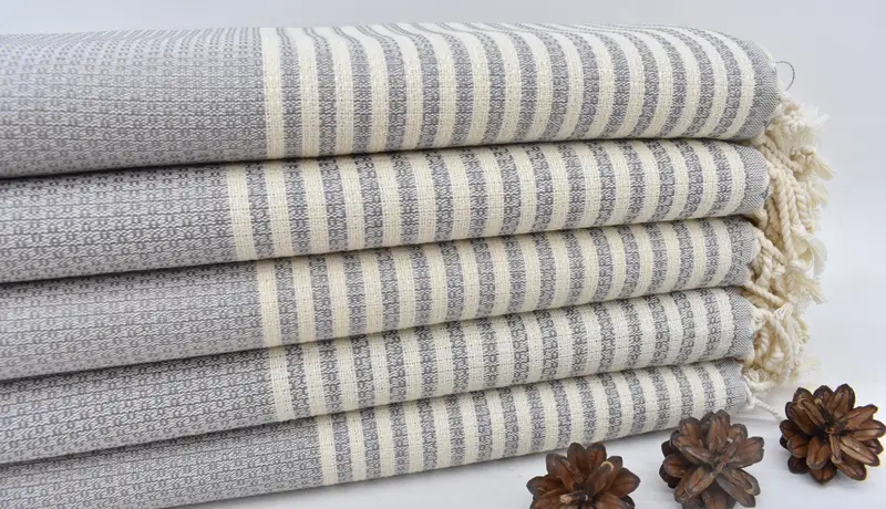 Personalized Beach Towel Gray Striped Organic Cotton, 67x40 Inches