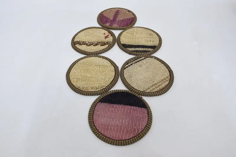 ベージュとパープルのストライプコースター、耐久性のあるキリムコースター