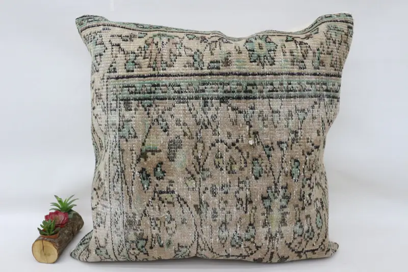 Vintage Kilim Pillow, Art Deco Pillow, 32x32 Beige Cushion, Kilim Pillow, Pillow Cover, Turkish Corner Pillow Case, Pillow for Couch - 1