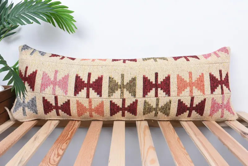 Bright Pillow Cover, 12x36 Beige Pillow Case, Pillow, Turkish Pillow, Kilim Pillow Cover, Anatolian Cushion Case, Interior Designer Pillow - 1