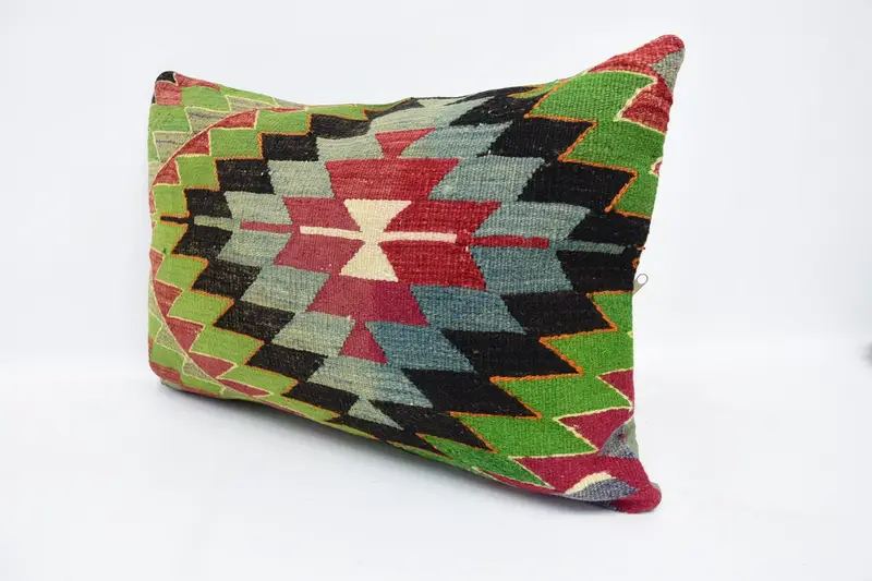 Handmade Kilim Cushion, Vintage Kilim Throw Pillow, Pillow, 16x24 Black Cushion Case, Decorative Bolster Pillow Sham, Vintage Kilim Pillow - 4