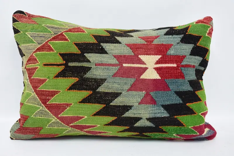 Handmade Kilim Cushion, Vintage Kilim Throw Pillow, Pillow, 16x24 Black Cushion Case, Decorative Bolster Pillow Sham, Vintage Kilim Pillow - 1