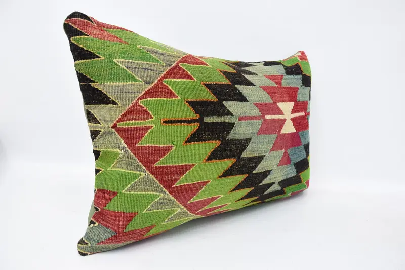 Handmade Kilim Cushion, Vintage Kilim Throw Pillow, Pillow, 16x24 Black Cushion Case, Decorative Bolster Pillow Sham, Vintage Kilim Pillow - 3