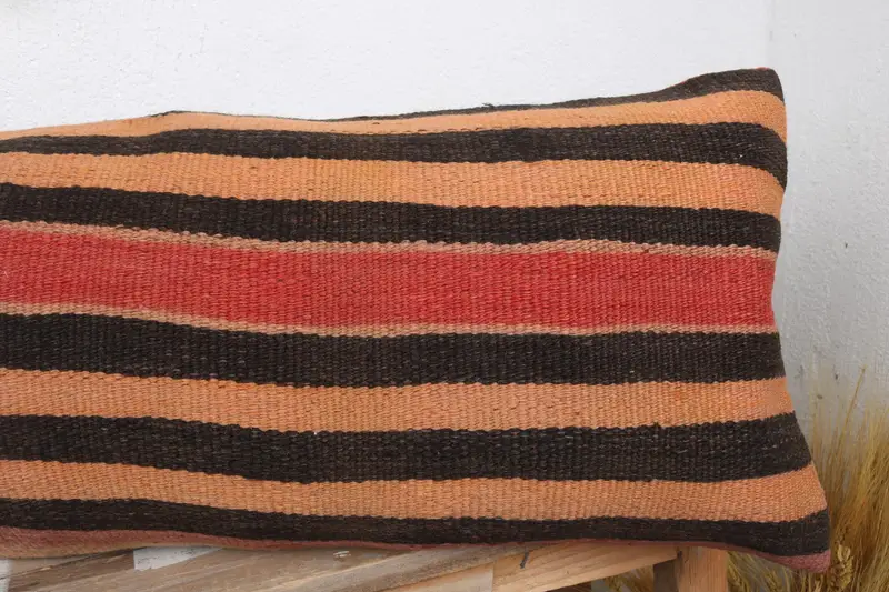 Cushion, Kilim Pillow, Designer Throw Pillow Cover, Interior Designer Pillow, 12x36 Orange Pillow Cover, Turkish Kilim Pillow - 5