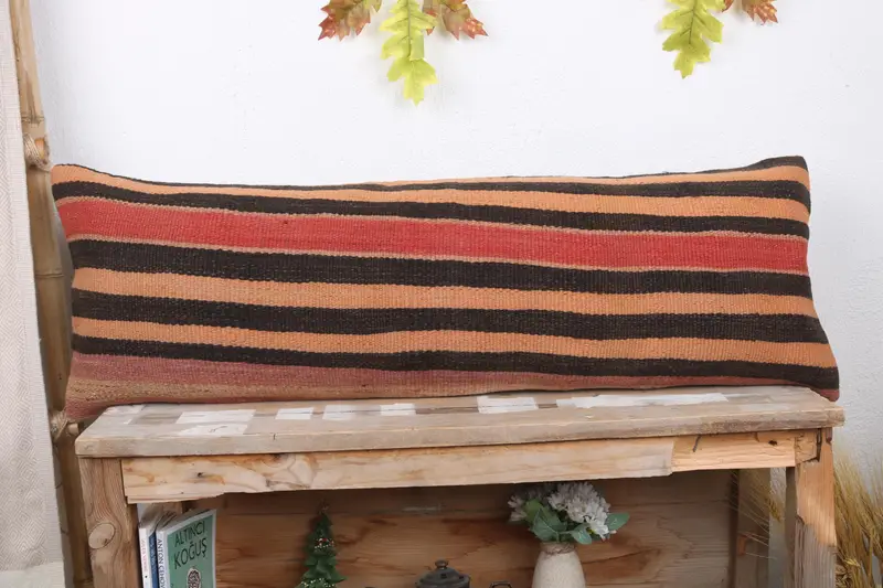 Cushion, Kilim Pillow, Designer Throw Pillow Cover, Interior Designer Pillow, 12x36 Orange Pillow Cover, Turkish Kilim Pillow - 2
