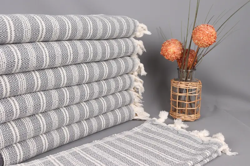 Embroidered Dark Gray Organic Cotton Kitchen Towel, 18x32 Inches