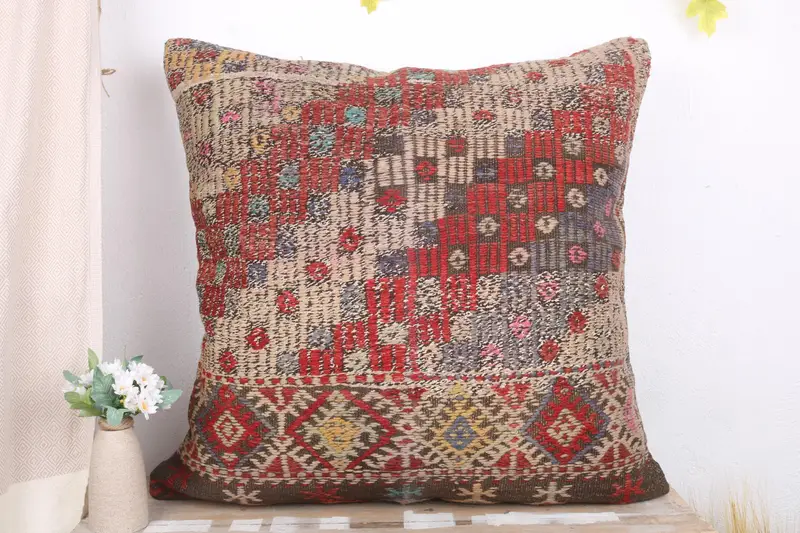 Lounge Throw Cushion Cover, 28x28 Red Pillow Sham, Cushion Cover, Handmade Kilim Cushion, Turkish Kilim Pillow, Vintage Kilim Pillow - 2