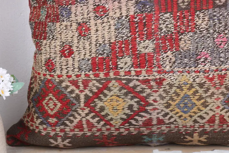 Lounge Throw Cushion Cover, 28x28 Red Pillow Sham, Cushion Cover, Handmade Kilim Cushion, Turkish Kilim Pillow, Vintage Kilim Pillow - 3