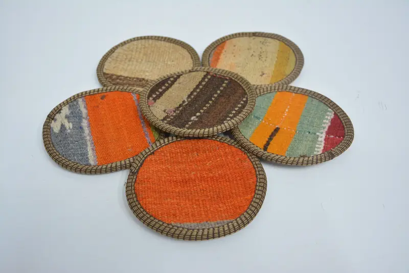 Elegante posavasos naranja y beige, posavasos Kilim único