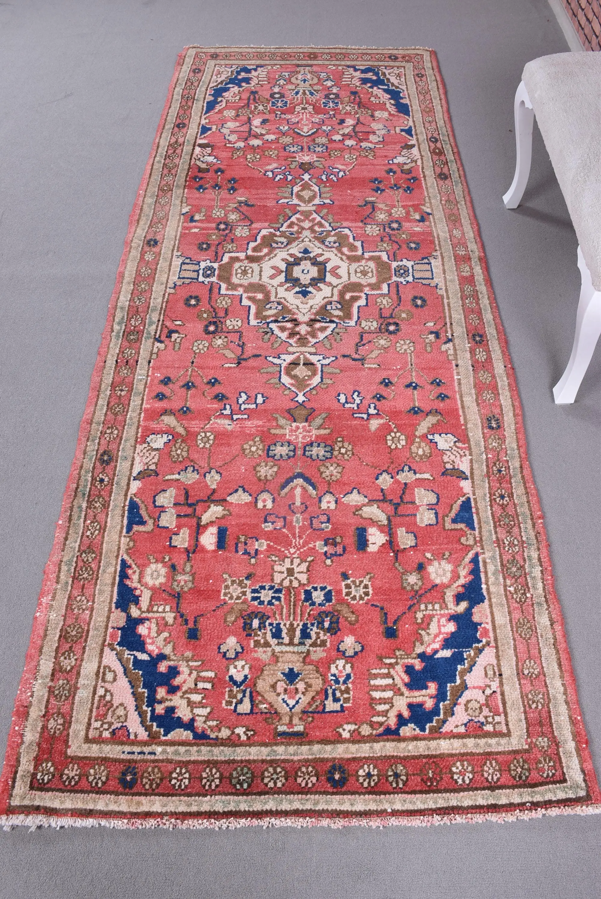 Türk Vintage Runner Halısı 3.5x9.4 ft, Kırmızı Yün Halı - 1