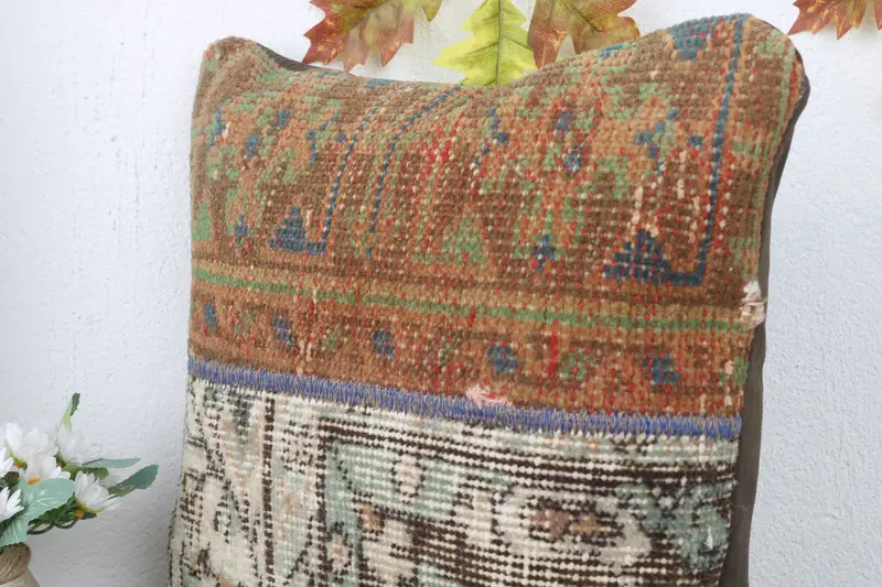 Bolster Throw Pillow Case, Pillow, Oriental Cushion Case, Home Decor Pillow, Turkish Kilim Pillow, Throw Kilim Pillow, 16x16 Brown Pillow Sham - 5