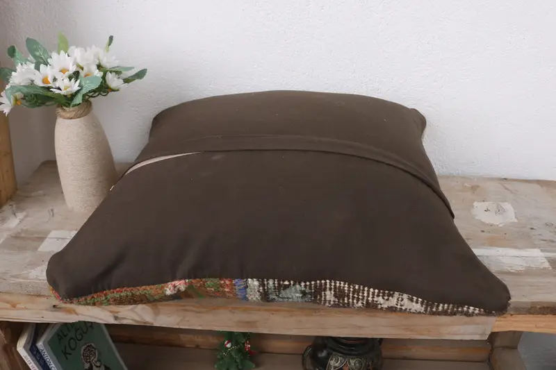 Bolster Throw Pillow Case, Pillow, Oriental Cushion Case, Home Decor Pillow, Turkish Kilim Pillow, Throw Kilim Pillow, 16x16 Brown Pillow Sham - 7