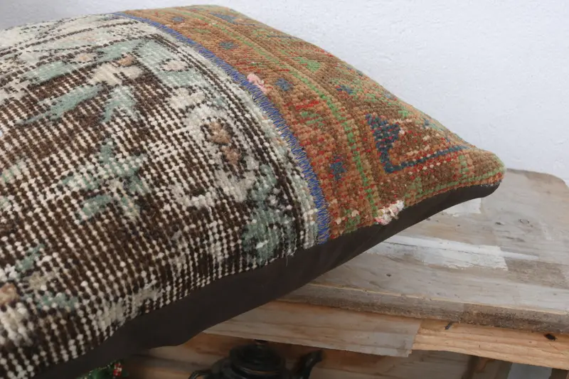 Bolster Throw Pillow Case, Pillow, Oriental Cushion Case, Home Decor Pillow, Turkish Kilim Pillow, Throw Kilim Pillow, 16x16 Brown Pillow Sham - 6