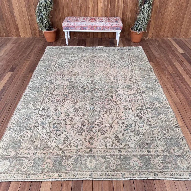 6,6x9,4 ft Teppich, türkischer Vintage Teppich, graublauer massiver Wollteppich - 1