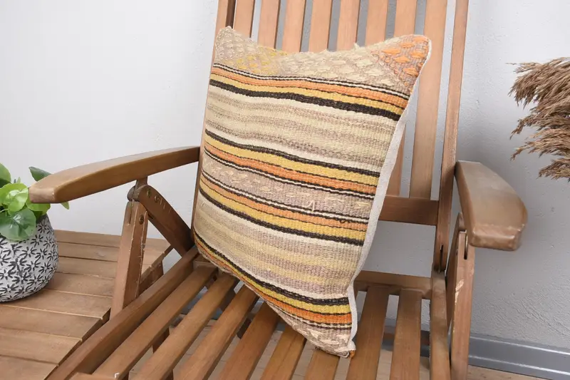 Home Decor Pillow, Kilim Cushion Sham, Turkish Pillow, Turkish Rugs Cushion Cover, 18x18 Beige Pillow, Square Throw Pillow Cover, Pillow Case - 3