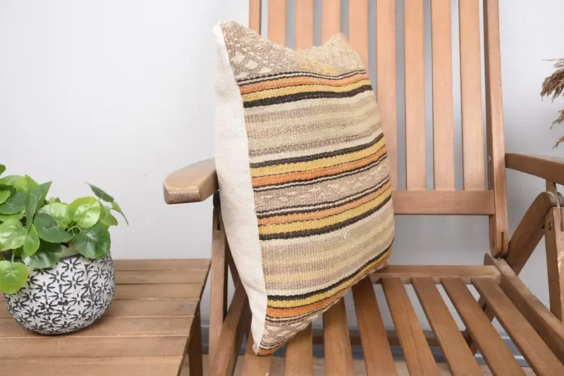 Home Decor Pillow, Kilim Cushion Sham, Turkish Pillow, Turkish Rugs Cushion Cover, 18x18 Beige Pillow, Square Throw Pillow Cover, Pillow Case - 2