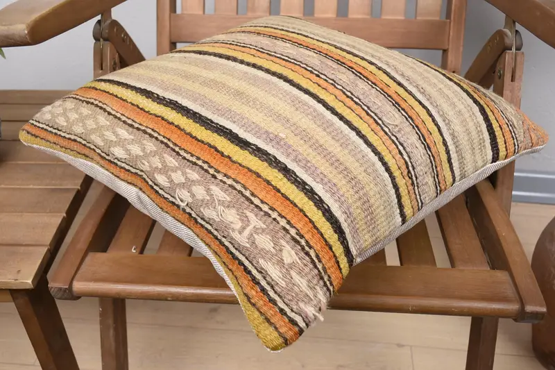 Home Decor Pillow, Kilim Cushion Sham, Turkish Pillow, Turkish Rugs Cushion Cover, 18x18 Beige Pillow, Square Throw Pillow Cover, Pillow Case - 4