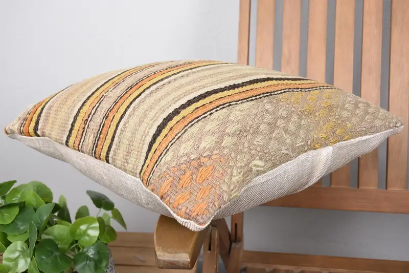 Home Decor Pillow, Kilim Cushion Sham, Turkish Pillow, Turkish Rugs Cushion Cover, 18x18 Beige Pillow, Square Throw Pillow Cover, Pillow Case - 6