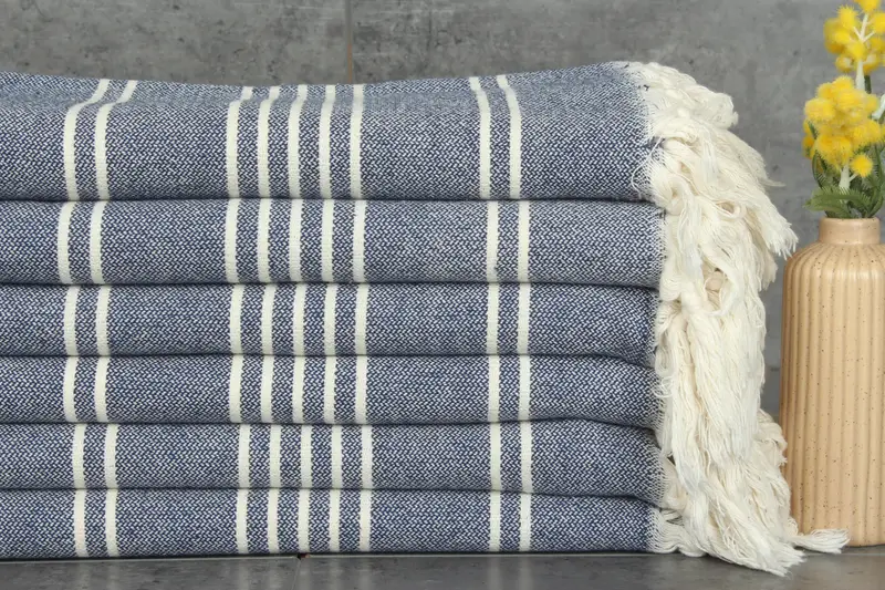 Christmas Favors Navy Cotton Towel, Organic Beach Towel, 40x71 Inches