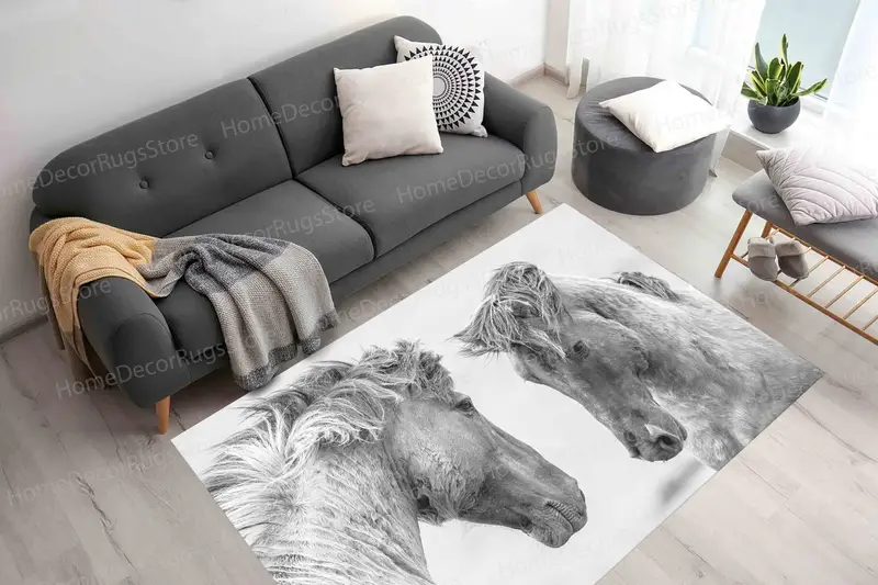 ホースプリントファームハウスラグ、トレンディなロフト装飾、ソフトプリントラグ