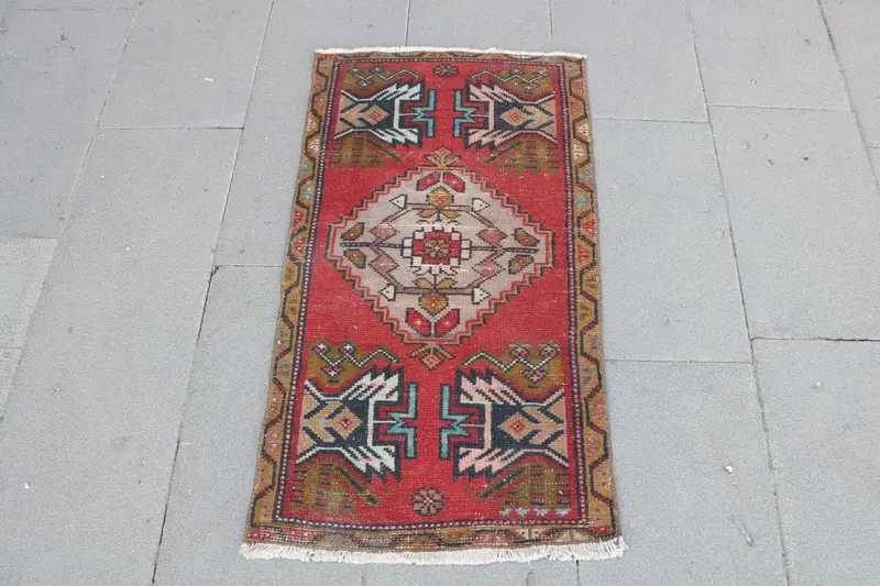 1,7x3,1 ft Teppich, türkischer Vintage kleiner Teppich, roter Oushak-Wollteppich - 1