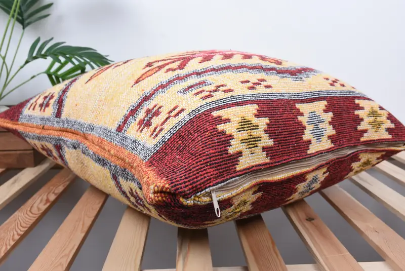Turkish Kilim Pillow, Accent Throw Cushion Case, Boho Pillow, Vintage Kilim Pillow, Pillow Cover, 24x24 Beige Pillow Cover - 6