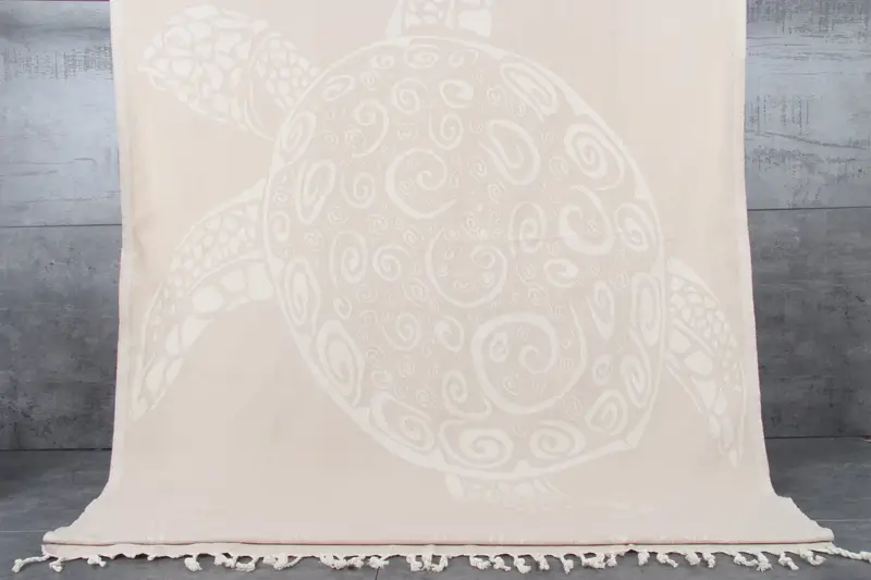 Turkish Towel Organic Cotton Light Beige Patterned, 40x71 Inches