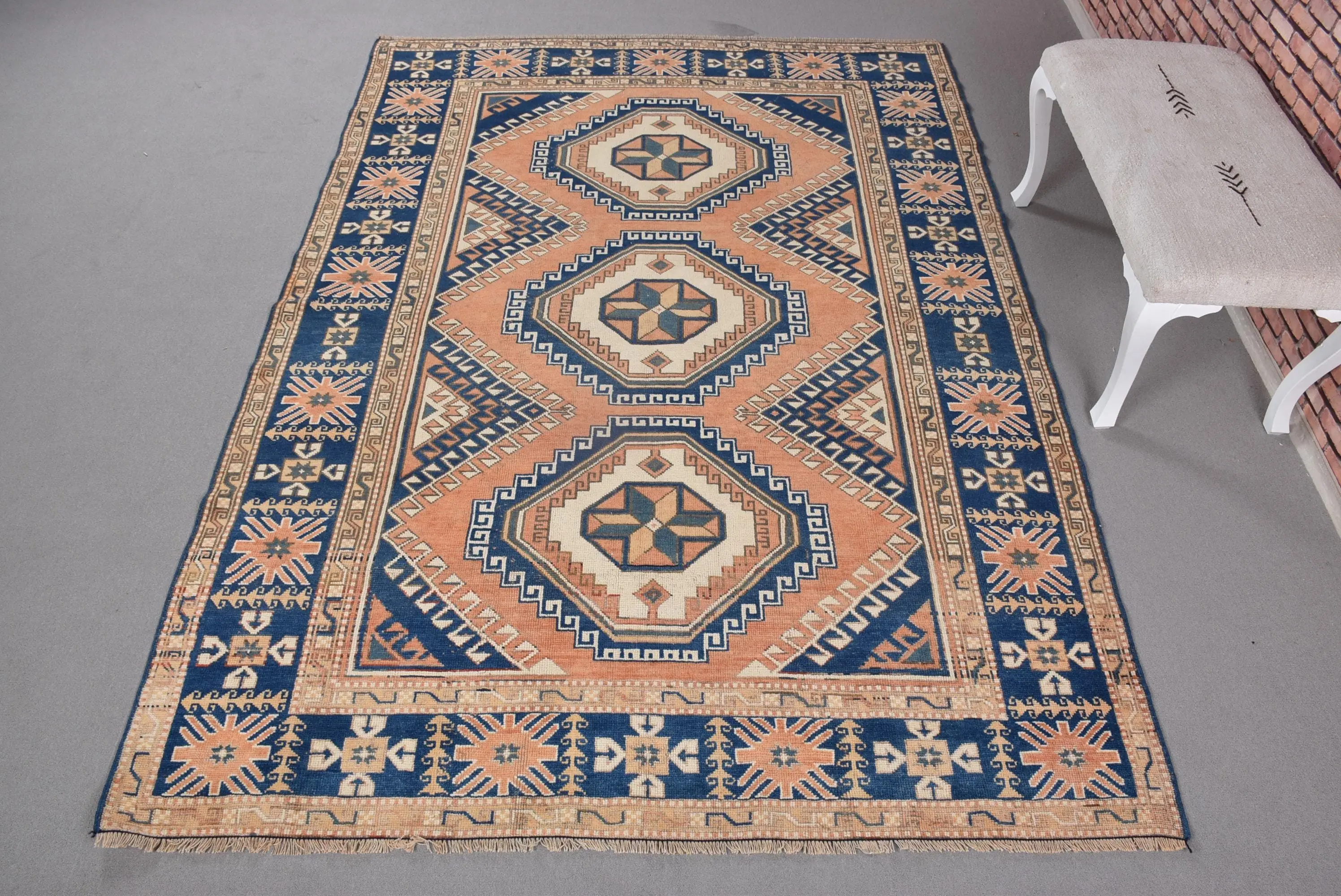 Türkischer großer Teppich, 6x8,6 ft Vintage Teppich, blauer Wollteppich - 1