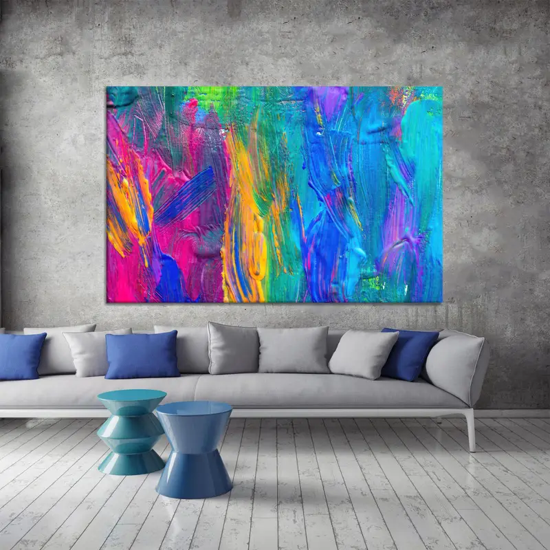 抽象的なカラフルなキャンバス: 鮮やかなブラシ パターンが印刷された傑作