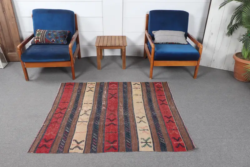 Kahverengi ve Mavi Güneybatı Halısı, 3,9x4,6 ft