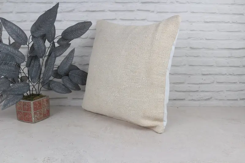 Boho Pillow Sham Cover, 22x22 White Pillow Cover, Throw Kilim Pillow, Pillow, Square Throw Pillow Case, Vintage Kilim Pillow, Knitted Pillow Sham - 5