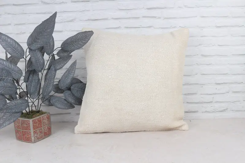 Boho Pillow Sham Cover, 22x22 White Pillow Cover, Throw Kilim Pillow, Pillow, Square Throw Pillow Case, Vintage Kilim Pillow, Knitted Pillow Sham - 1