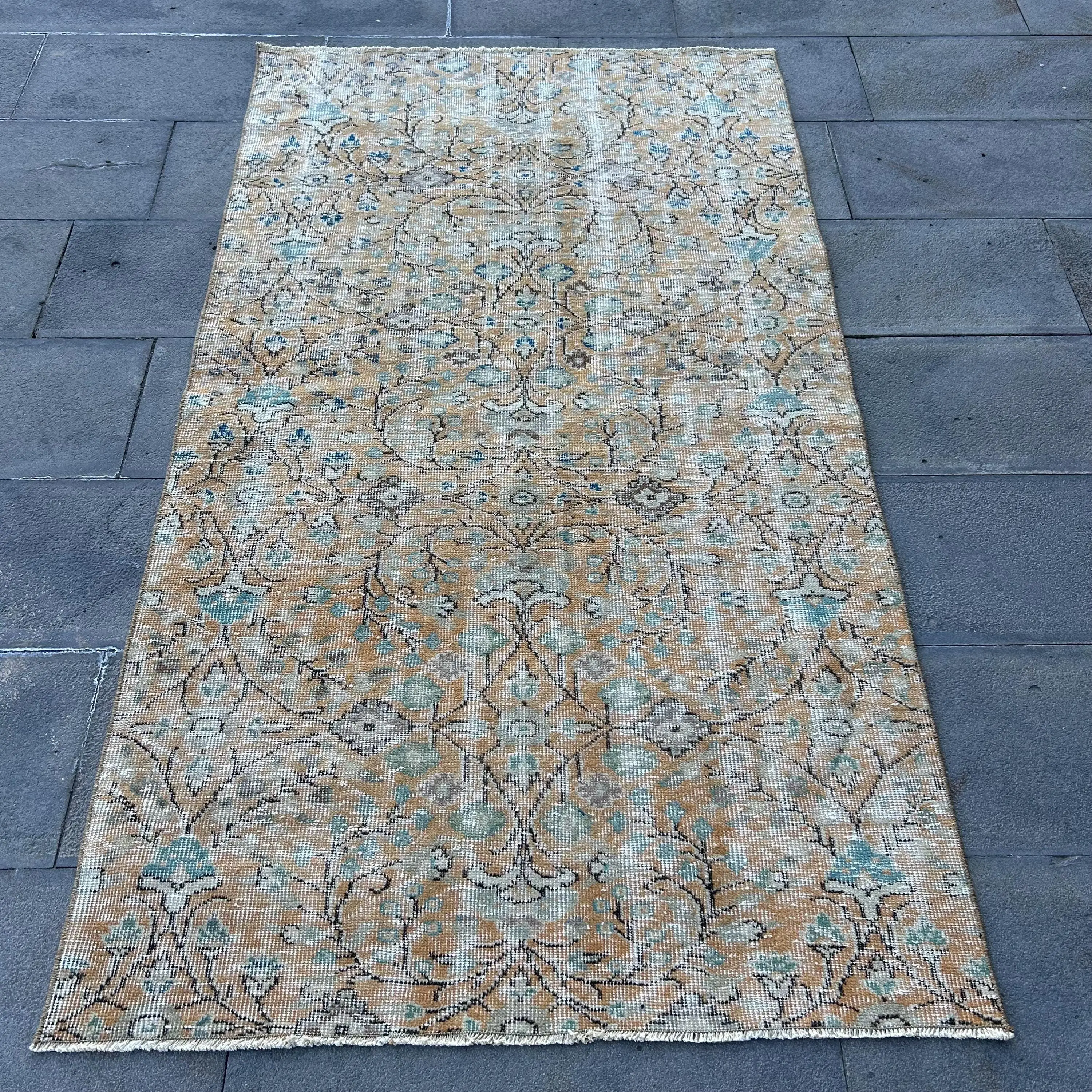 Vintage Türk Halısı 3.6x6.46 ft (111x197 cm), Kahverengi Güneybatı Halısı - 1