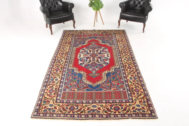 Vintage 5.2x9.1 ft Rug, Turkish Large Rug, Red Polka dot Rug - 1