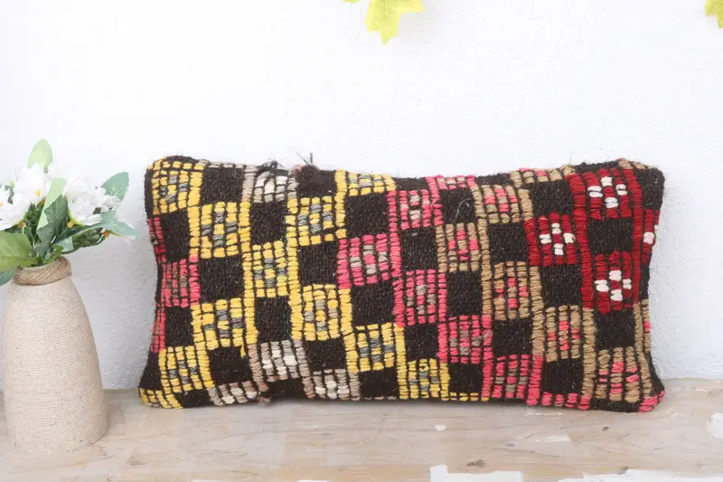 Vintage Kilim Pillow, Cushion Cover, Turkish Kilim Pillow, Boho Throw Cushion Case, Aztec Pillow Sham, 8x16 Yellow Pillow Sham, Pillow for Sofa - 2