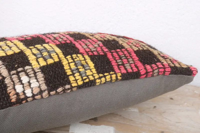 Vintage Kilim Pillow, Cushion Cover, Turkish Kilim Pillow, Boho Throw Cushion Case, Aztec Pillow Sham, 8x16 Yellow Pillow Sham, Pillow for Sofa - 6