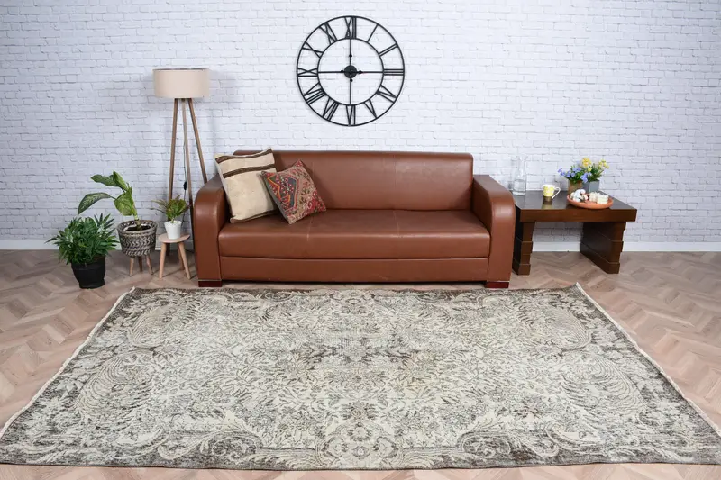 Vintage Türk Büyük Halı 5.4x9.2 ft, Oushak Gri Yün Halı - 1