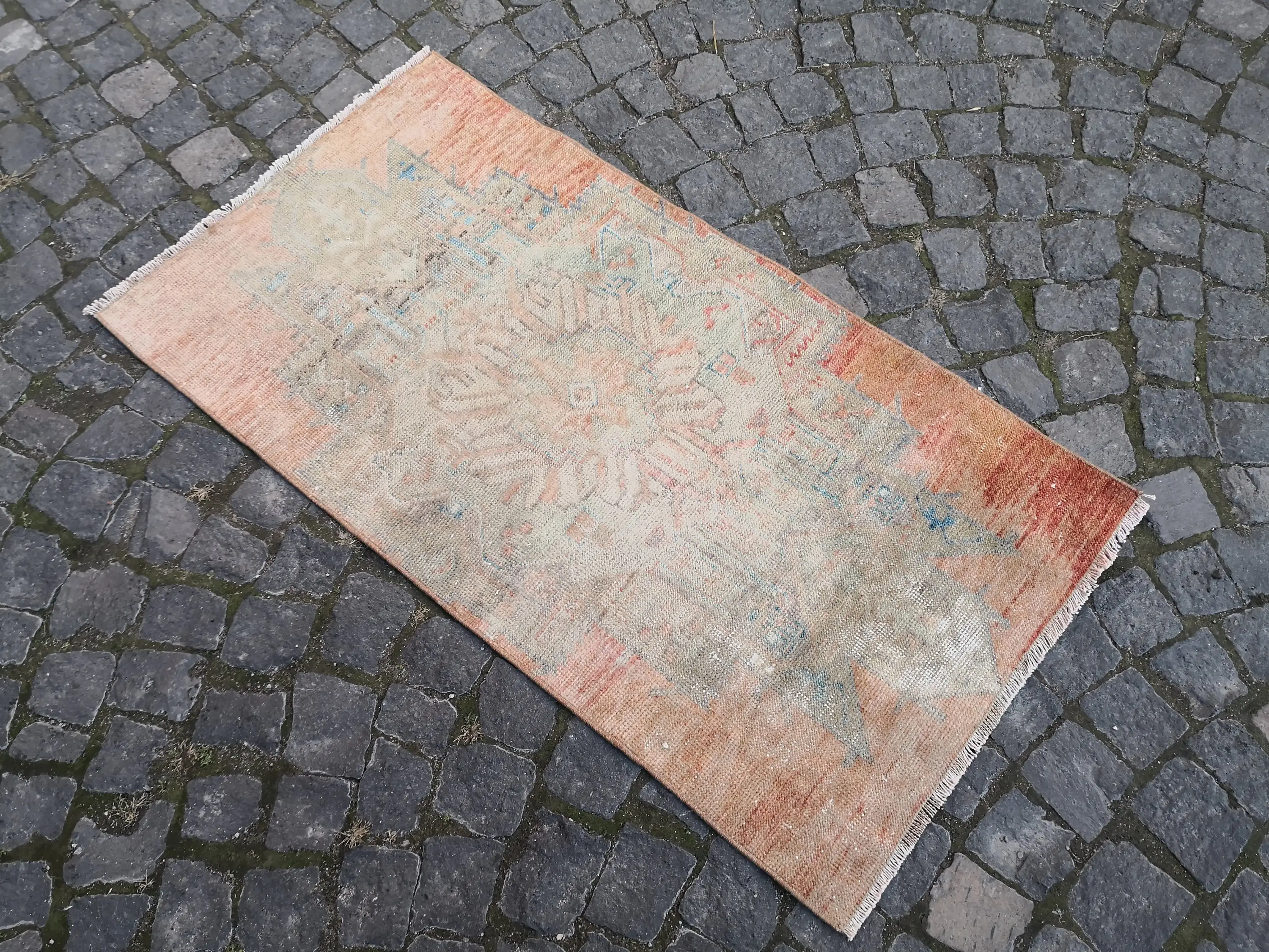 2.1x4.1 ft Eski Türk Halısı, Küçük Halı, Kahverengi Mavi Çiçekli Halı - 1