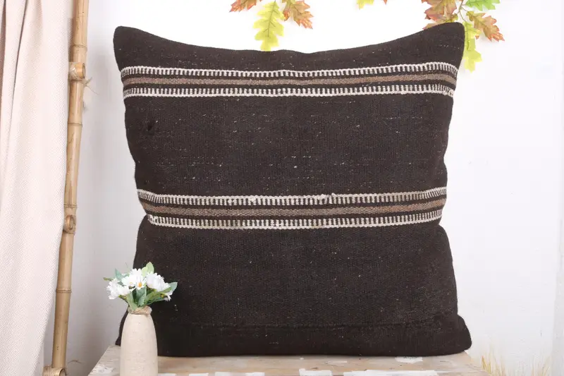 Turkish Rugs Cushion Cover, Handmade Kilim Cushion, Ethnical Kilim Rug Pillow, 32x32 Brown Cushion, Vintage Kilim Pillow, Pillow Case - 2