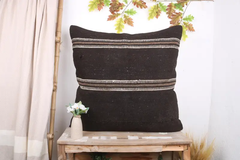 Turkish Rugs Cushion Cover, Handmade Kilim Cushion, Ethnical Kilim Rug Pillow, 32x32 Brown Cushion, Vintage Kilim Pillow, Pillow Case - 1