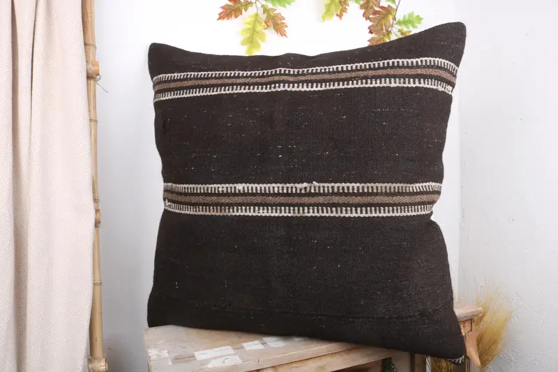 Turkish Rugs Cushion Cover, Handmade Kilim Cushion, Ethnical Kilim Rug Pillow, 32x32 Brown Cushion, Vintage Kilim Pillow, Pillow Case - 4