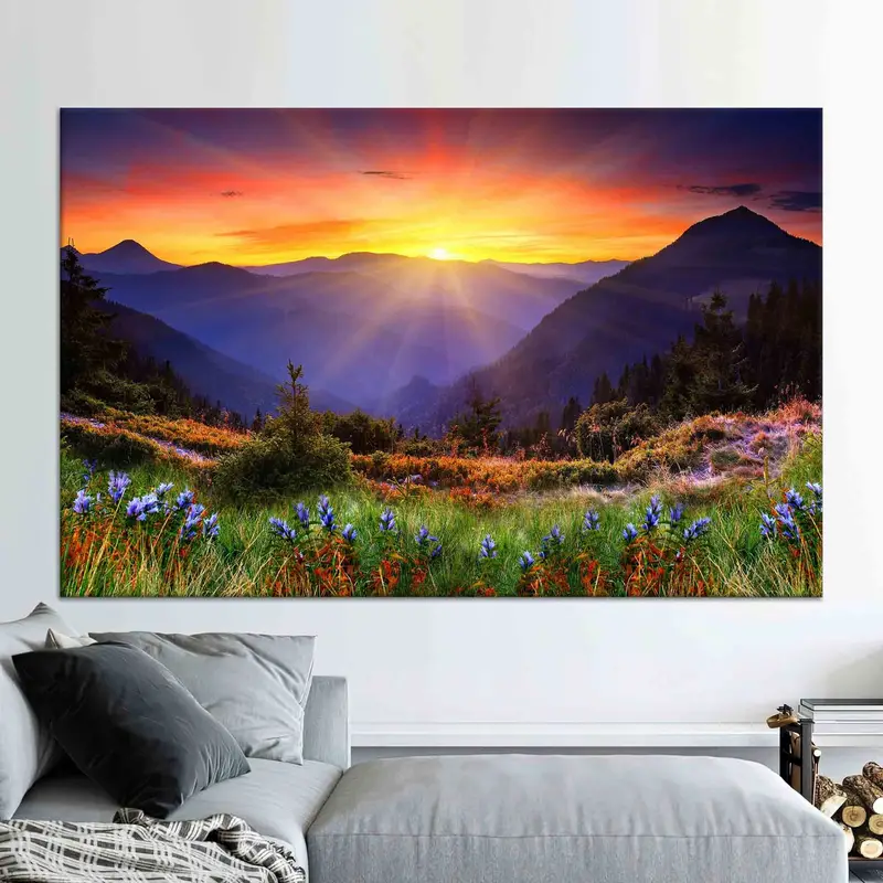 鮮やかな日の出マウンテン キャンバス: 自然のカラフルな風景プリント