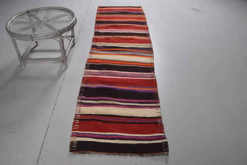 Alfombra turca de 2,4x9 pies, alfombra vintage Herki, lana de alfombra floral roja - 1